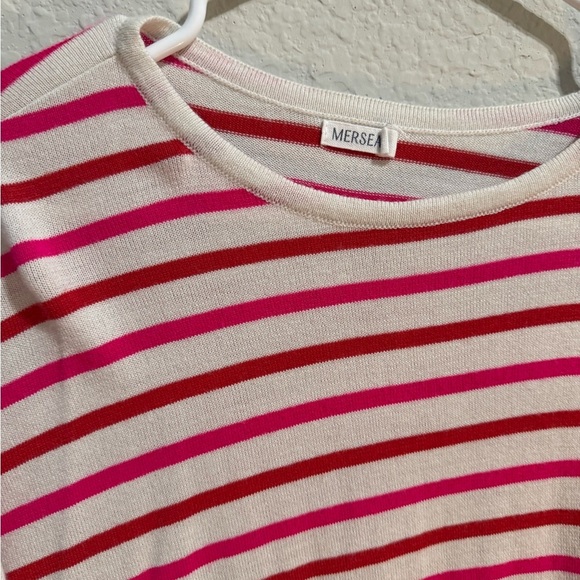 Mersea Amour Sweater Pink Stripe Heart Sleeves Boxy Nautical Parisian One Size - Picture 5 of 6